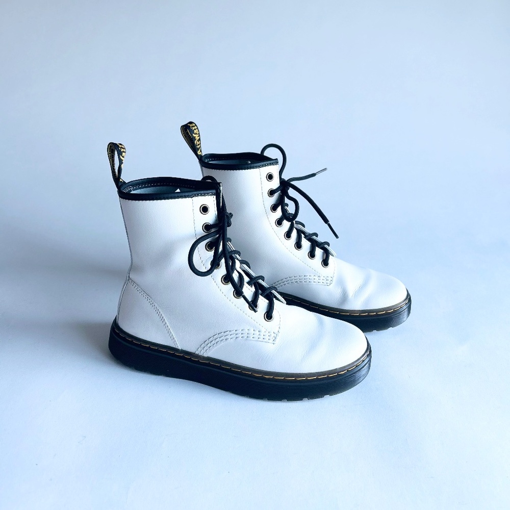 Dr. Martens Zavala White Leather Combat Boots size 6